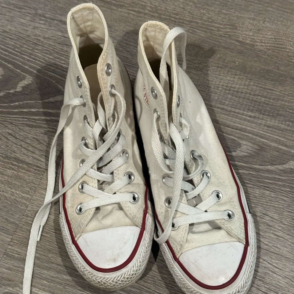 White High-Top Sneakers with Red Trim